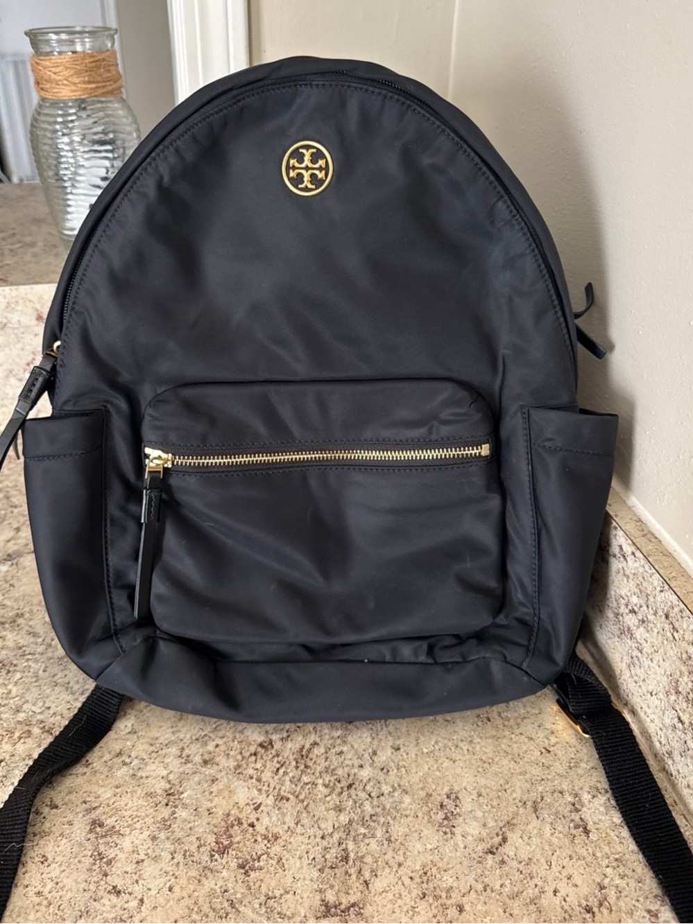 Tory Burch Black Backpack with Gold Logo
